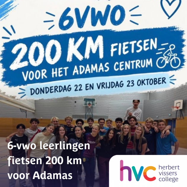 6-vwo leerlingen fietsen 200 km voor Adamas Centrum
